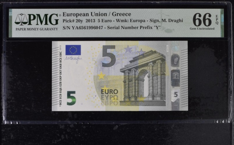 Greece (Central European Bank)
5 Euro, 2013
Serial Number Prefix “Y”
S/N YA65619...