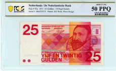 Netherlands
De Nederlandsche Bank
25 Gulden, 10 February 1971
10 Digit Serials
S/N 4864225374
Printer: JEZ
Wmk: Wave Design
Pick 92a

Graded About Unc...