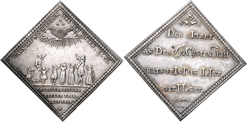 Augsburg, Stadt. 
Klippenförmige Silbermedaille 1704 (v. G.F. Nürnberger) auf d...