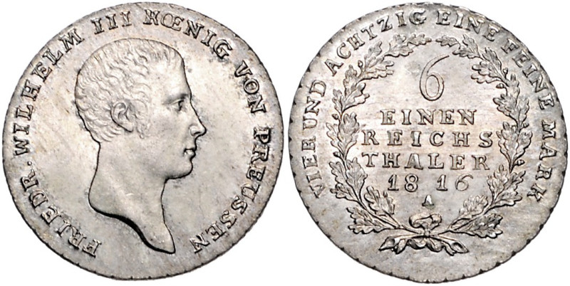 Brandenburg/-Preußen. 
Friedrich Wilhelm III. 1797-1840. 1/6 Taler 1816 A. AKS&...