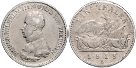Brandenburg/-Preußen. 
Friedrich Wilhelm III. 1797-1840. Taler 1818 A. Kahnt&nbsp;365, Davenport&nbsp;759, AKS&nbsp;13, Thun&nbsp;246. kl. Reparaturs...