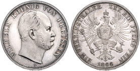 Brandenburg/-Preußen. 
Wilhelm I. 1861-1888. Vereinstaler 1866 A. Kahnt&nbsp;388, Davenport&nbsp;782, AKS&nbsp;99, Thun&nbsp;270. . 
st-