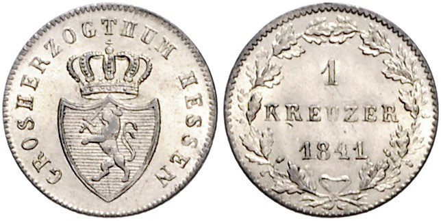 Hessen/-Darmstadt. 
Ludwig II. 1830-1848. Kreuzer 1841. AKS&nbsp;115, Jaeger&nb...