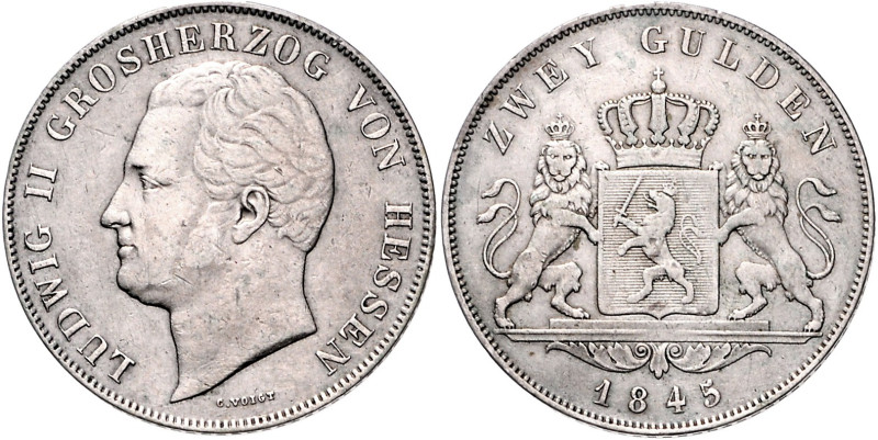 Hessen/-Darmstadt. 
Ludwig II. 1830-1848. Doppelgulden 1845. Kahnt&nbsp;262, Da...