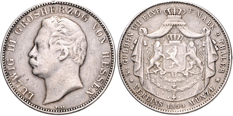 Hessen/-Darmstadt. 
Ludwig III. 1848-1877. Doppeltaler 1854. Kahnt&nbsp;268, Da...