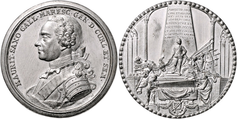 Kurland. 
Karl (Moritz von Sachsen) 1747-1750. Zinnmedaille 1750 (v. D. Kam) au...