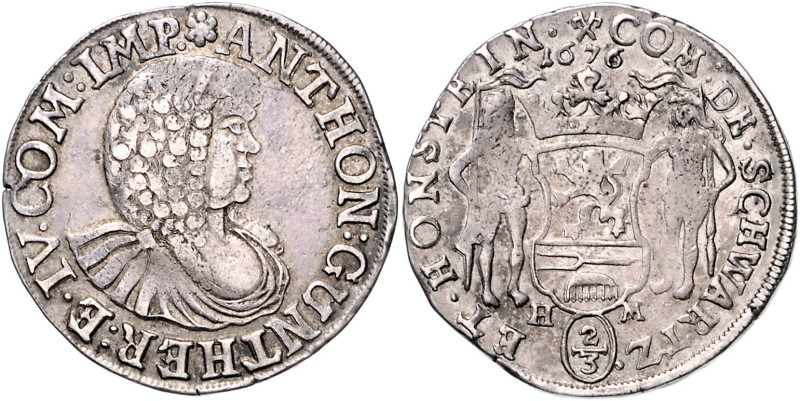 Schwarzburg/-Sondershausen. 
Anton Günther zu Arnstadt 1666-1716. 2/3 Taler 167...