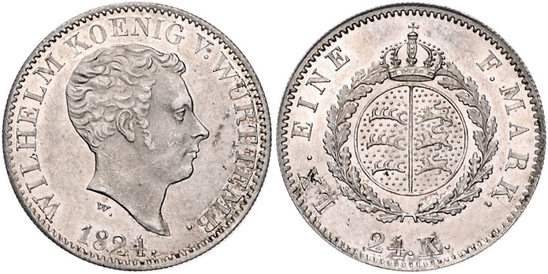 Württemberg. 
Wilhelm I. 1816-1864. 24 Kreuzer 1824. AKS&nbsp;87, Jaeger&nbsp;4...