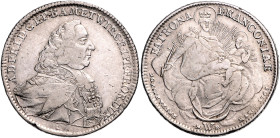 Würzburg, Bistum. 
Adam Friedrich von Seinsheim 1755-1779. Konventionstaler 1765. Helmschrott&nbsp;753, Davenport&nbsp;2899. winz. Sf. am Rand. 
gut...