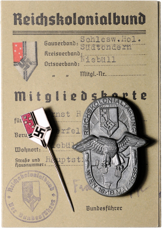 Kolonien. 
Lot von 3 Stücken: Mitgliedsabzeichen des Reichskolonialbundes - Ans...