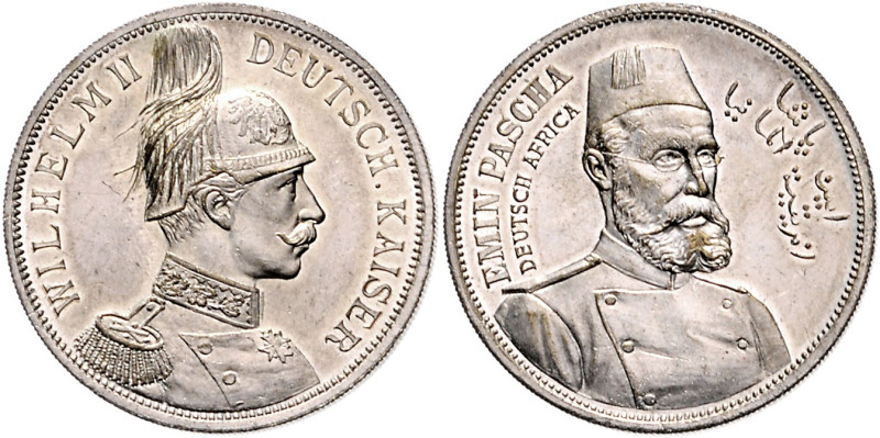 Deutsch-Ostafrika. 
Versilberte Messingmedaille o.J. (unsign.) Emin Pascha / Ka...