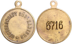 Kamerun. 
Messingmarke o.J. der Gesellschaft Süd-Kamerun, mit eingepunzter Nr. 6716. Schimmel&nbsp;-, Menzel&nbsp;-. mit Originalöse. Sehr selten, in...