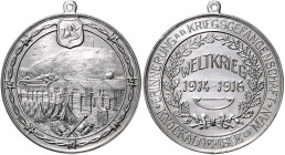 Erster Weltkrieg-Medaillen. 
Weißmetallmedaille 1916 (v. Maschke) Erinnerung an die Kriegsgefangenschaft in Knockaloe, Isle of Man. mit Öse 39,4&nbsp...