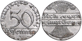 Weimarer Republik. 
50 Pfennig 1920 A Abschlag auf Eisenronde, stark magnetisch, Rand glatt, ohne Riffel. Jaeger&nbsp;zu&nbsp;301, Schaaf&nbsp;301M4....