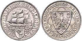 Weimarer Republik. 
3 Reichsmark 1927 A 100 Jahre Bremerhaven. Jaeger&nbsp;325. . 
vz-st