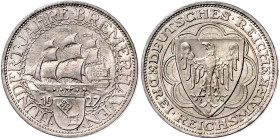 Weimarer Republik. 
3 Reichsmark 1927 A 100 Jahre Bremerhaven. Jaeger&nbsp;325. . 
vz-st
