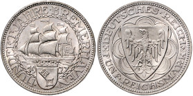 Weimarer Republik. 
5 Reichsmark 1927 A 100 Jahre Bremerhaven. Jaeger&nbsp;326. . 
st-