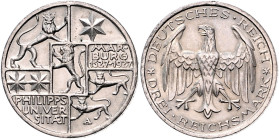 Weimarer Republik. 
3 Reichsmark 1927 A 400 Jahre Philipps-Universität Marburg. Jaeger&nbsp;330. . 
f.st