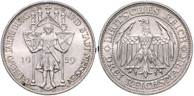Weimarer Republik. 
3 Reichsmark 1929 E 1000 Jahre Burg und Stadt Meißen. Jaeger&nbsp;338. . 
vz-st