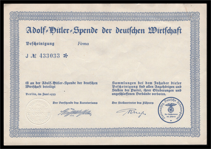 Medaillen und Abzeichen. 
Adolf-Hitler-Spende der deutschen Wirtschaft Nr. 4330...