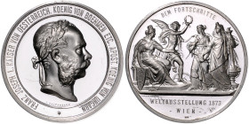 Haus Habsburg. 
Franz Joseph I. 1848-1916. Silbermedaille 1873 (v. Tautenhayn) auf die Weltausstellung in Wien, mit Punze 1000. 35,2&nbsp;mm, 27,27&n...
