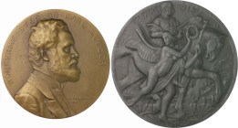 Haus Habsburg. 
Lots. Lot von 3 Stücken: Vergoldete Silbermedaille aus der Serie 'Große Österreicher': Johann Strauss Senior 1804-1849 u. Junior 1825...