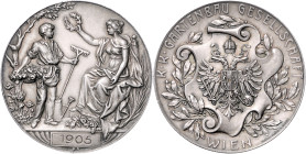 Wien, Stadt. 
Silbermedaille 1905 (v. Menze) Prämie der Gartenbaugesellschaft, i. Rd: zwei Punzen. Hauser&nbsp;3109. f. Kr., winz. Rf. 54,9&nbsp;mm, ...