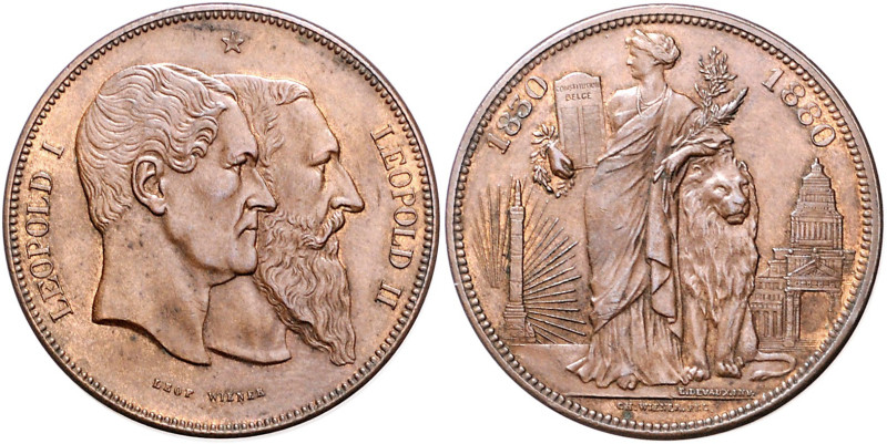 Belgien, Königreich. 
Leopold II. 1865-1909. Bronzemedaille 1880 (v. L. & Ch. W...