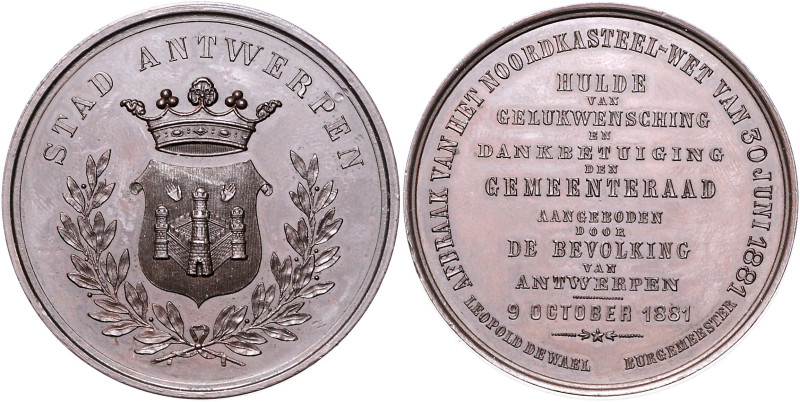 Belgien-Antwerpen, Stadt. 
Bronzemedaille 1881 (unsign.) Huldigung der Bevölker...