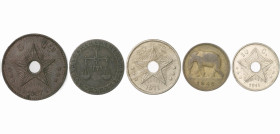 Belgien-Belgisch Kongo. 
Leopold II. 1865-1909. Lot von 6 Stücken: Bronzemedaille 1909 (v. Baetes) auf den Anschluss des Kongo an Belgien (60,1mm 91,...