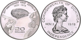 Dominica. 
Republik seit 1978. 20 Dollars o.J. auf die Unabhängigkeit und 50 Jahre Graf Zeppelin 1928-1978. K.M.&nbsp;13,1. Auflage 500 Exemplare. 
...