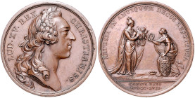 Frankreich. 
Ludwig XV. 1715-1774. Bronzemedaille 1757 (v. Duvivier/Filius) auf die Geburt seines 3. Enkels, des späteren Königs Karl X. 41,6&nbsp;mm...