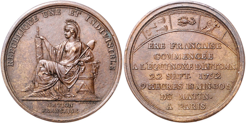 Frankreich. 
Erste Republik. Bronzemedaille 1792 (v. Duvivier) auf den Beginn d...