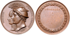 Frankreich. 
Ludwig XVIII. 1814, 1815-1824. Bronzemedaille 1823 (v. Tiolier) Prämie der 'Soci\'e9t\'e9 d' Encouragement', mit leerem Gravurfeld. 41,0...