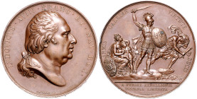 Frankreich. 
Ludwig XVIII. 1814, 1815-1824. Bronzemedaille o.J. (v. Gayrard) auf die militärische Intervention im Bürgerkrieg in Spanien. 51,0&nbsp;m...