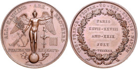 Frankreich. 
Louis Philippe I. 1830-1848. Bronzemedaille 1830 (v. Gayrard/Caque) Andenken an die Juli-Revolution, Hommage Frankreichs an die englisch...