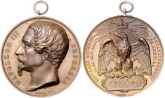 Frankreich. 
Napoleon III. 1852-1870. Bronzemedaille 1852 (v. Borrel) auf die Wiederherstellung des Kaiserreichs, i. Rd: Hand CUIVRE. mit Öse u. Ring...