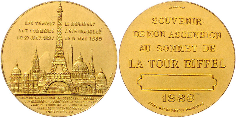 Frankreich-Paris, Stadt. 
Lot von 3 Stücken auf den Eiffelturm: 2 Bronzemedaill...