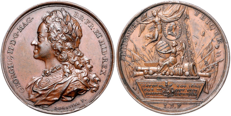 Großbritannien. 
George II. 1727-1760. Bronzemedaille 1760 (v. J.A. Dassier) au...