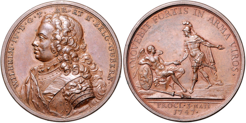 Niederlande. 
Bronzemedaille 1747 (v. Dassier) auf die Ernennung von Wilhelm IV...