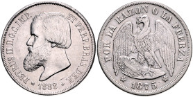 Ausland Lots. 
Lot von 2 Stücken: BRASILIEN 2000 Reis 1888 und CHILE Peso 1875. K.M.&nbsp;485,&nbsp;142.1. . 
ss+ u. ss-vz