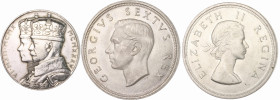 Ausland Lots. 
Lot von 8 Stücken: GROßBRITANNIEN: George V., Shilling 1913, Florin 1914, 1/2 Crown 1922, Crown 1935 und Silbermedaille 1935 (v. P.M.=...