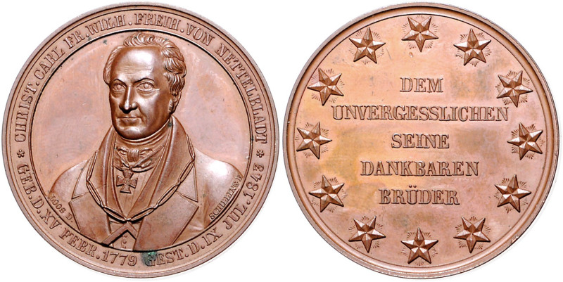 Freimaurer. 
Bronzemedaille 1843 (v. Loos/Schilling) auf den Tod von Christian ...