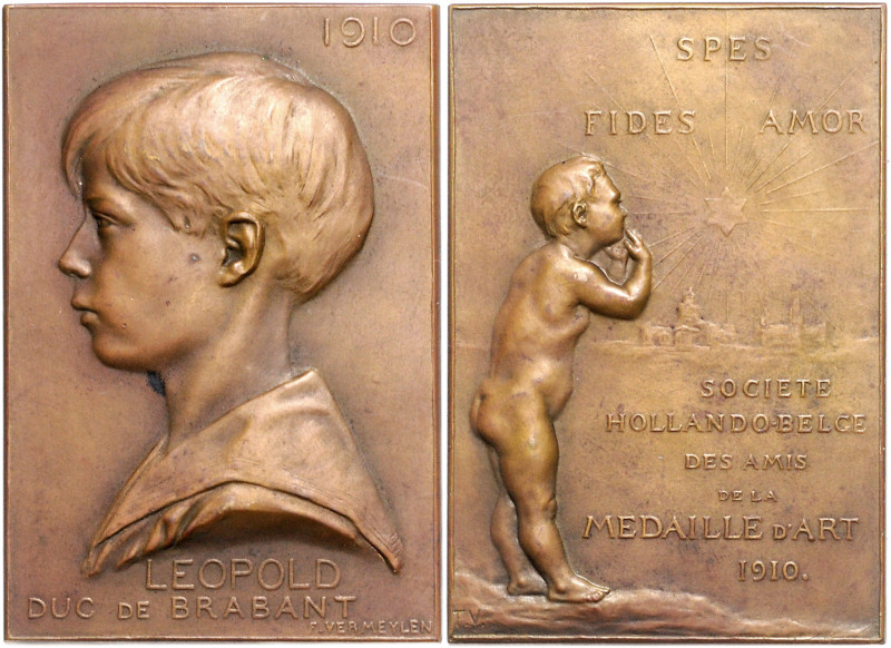 Jugendstil. 
Bronzeplakette 1910 (v. Vermeylen) auf Prinz Leopold, Herzog von B...