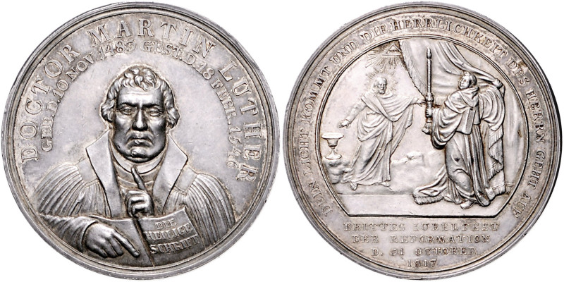 Reformation. 
Silbermedaille 1817 (v. Loos) auf die 300-Jahrfeier der Reformati...