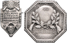 Schützenmedaillen. 
Lots. 
Lot von 2 Stücken: ROTHENBURG o.d.T. - Versilbertes Abzeichen 1929 (v. Lindner) auf das 50-jährige Jubiläumsschießen der ...
