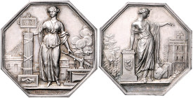 Versicherungen. 
Lot von 2 achteckigen Silbermedaillen: 1851 (v. Lecomte) auf die königliche Feuerversicherung Lille, i. Rd: Hand ARGENT und 1861 (v....