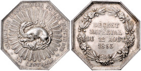 Versicherungen. 
Achteckige Silbermedaille 1863 (v. Dubois) auf die Feuerversicherungsgesellschaft 'La Centrale', i. Rd: Biene ARGENT. 34,4&nbsp;mm, ...