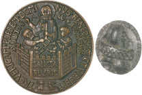 Lots. 
Lot von 2 Stücken: Einseitige Bronzemedaille o.J. (unsign.) St. Petrus in Mauerwerk, 'TREVERCAMP.PLENEM.DOMI - NVS.BENEDICAT.ET.VRBEM' (vz, 67...