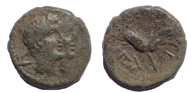 Sicily, Leontinoi. Circa 2nd-1st Century BC. Ae 15 mm. 3.7 gm. Obv: Jugate heads...